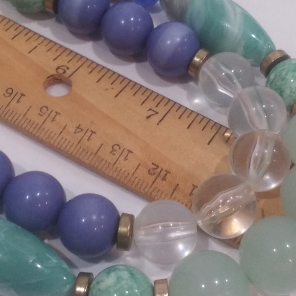 Mint Green and Blue Beaded Two-Strand Chunky Beaded Necklace - Picture 5 of 9